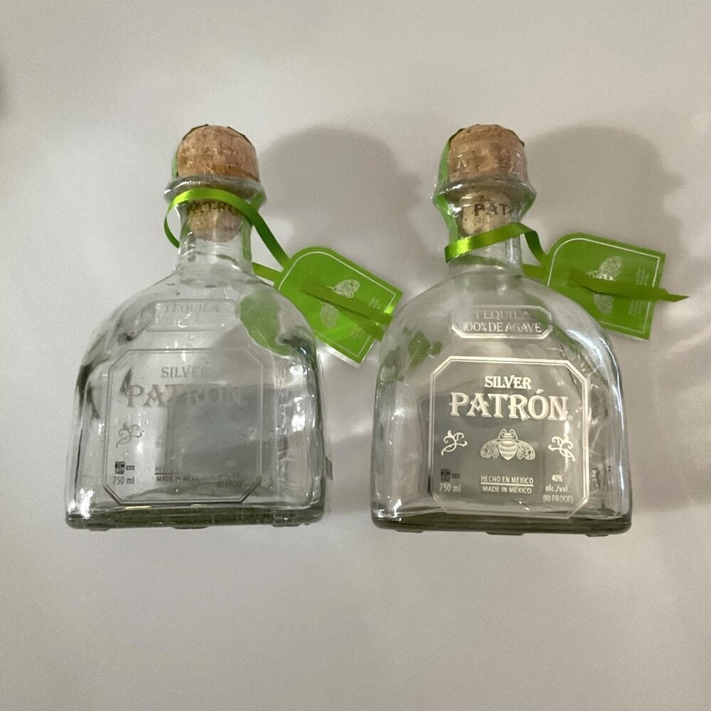 DIY 2 PATRON SILVER TEQUILA BOTTLES 750 ML WITH CORKS &TAGS